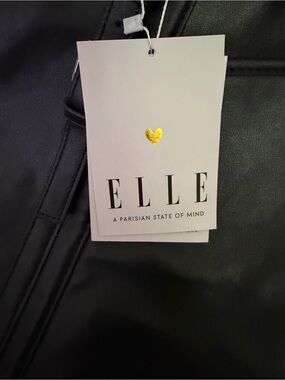 Elle Black Faux Leather Jacket with Gold Heart Tag Accent